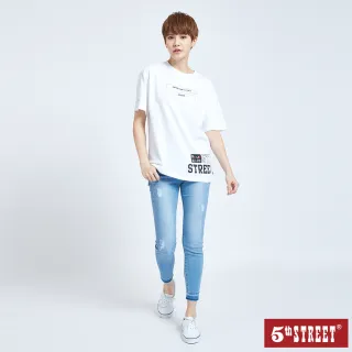 【5th STREET】女寬長版印字潮流短袖T恤-米白