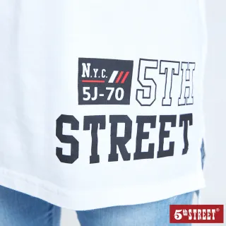 【5th STREET】女寬長版印字潮流短袖T恤-米白