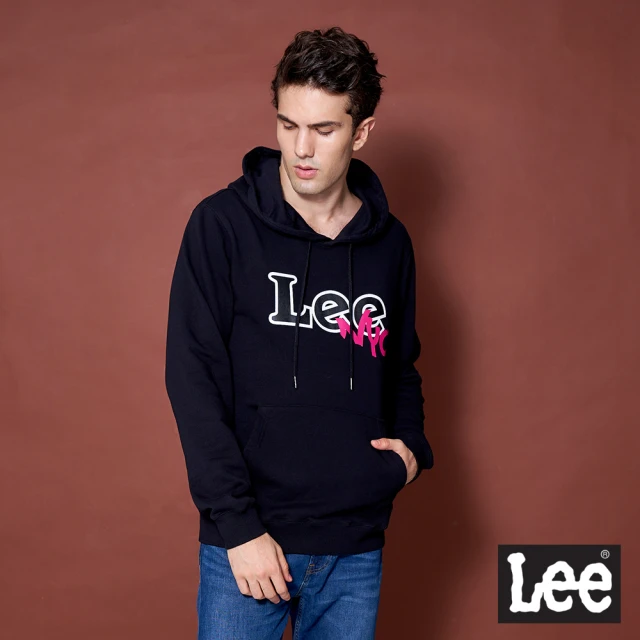 【Lee】NYC Logo 男長袖連帽厚T-沉穩黑