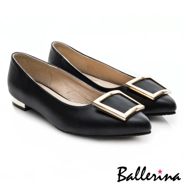 【Ballerina】華麗的挑戰 • 時尚大方釦金屬飾跟鞋(黑)