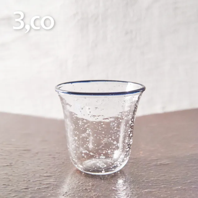 【3,co】手工氣泡感玻璃杯-藍邊(小)/