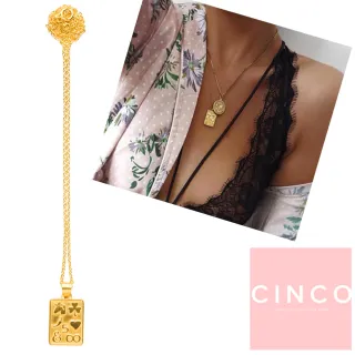 【CINCO】葡萄牙精品 ALICE NECKLACE 925純銀鑲24K金硬幣項鍊 方形幸運草款(925純銀)