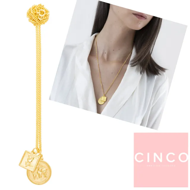 【CINCO】葡萄牙精品 CINCO Ginger & Dylan necklace 925純銀鑲24K金硬幣項鍊 雙墜款(925純銀)