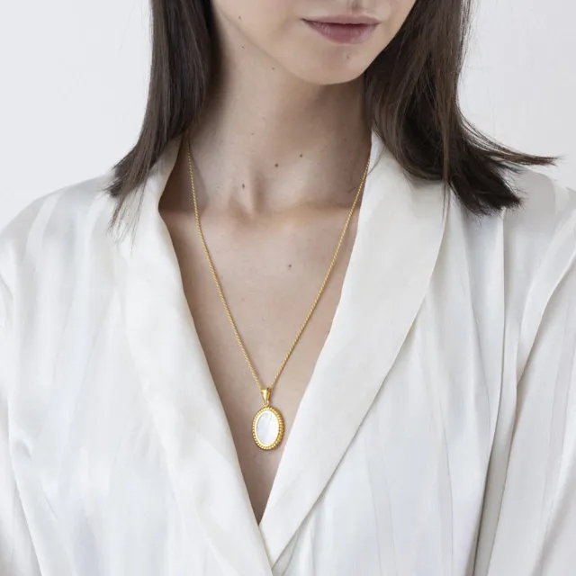 【CINCO】葡萄牙精品 CINCO Francesca necklace 925純銀鑲24K金硬幣項鍊 經典珍珠母貝款(925純銀)