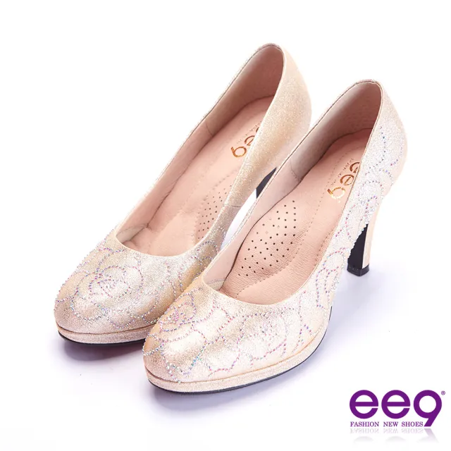 【ee9】芯滿益足璀璨奢華鑲嵌亮鑽跟鞋 金色(跟鞋)