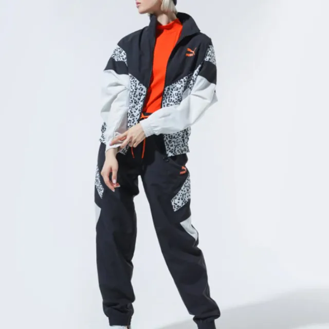 【PUMA】流行系列TFS豹紋風衣外套 歐規 女 黑(59895701)