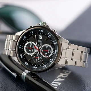 【SEIKO 精工】日本精工 都會魅力三眼計時不鏽鋼腕錶/黑(SKS633P1_M)