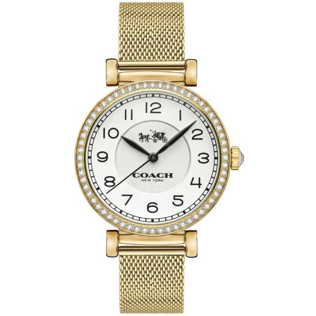【COACH】Madison金色鋯石圓框不鏽鋼錶帶手錶