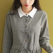 【ACheter】日本東京丸子頭佳人格紋襯衫式棉麻纖帶洋裝#103729(2色)