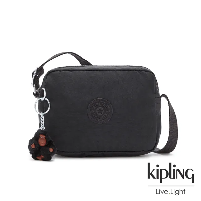 【KIPLING】質感黑簡約造型拉鍊方包-BETHANY