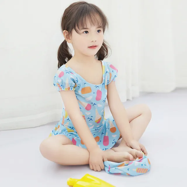 【Baby童衣】任選 女童 清新連身裙泳裝 附泳帽 y7053(藍色霜淇淋)