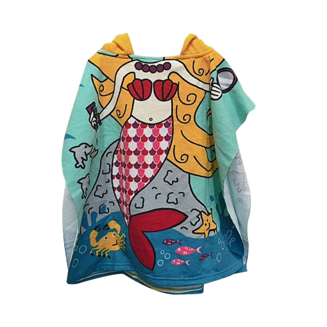【Baby童衣】任選 兒童 卡通人物造型浴巾浴袍 88137(藍底美人魚)