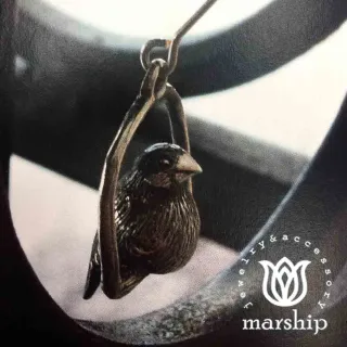 【Marship】日本銀飾品牌 鞦韆上的文鳥耳環 925純銀 古董銀款 針式耳環(耳環)
