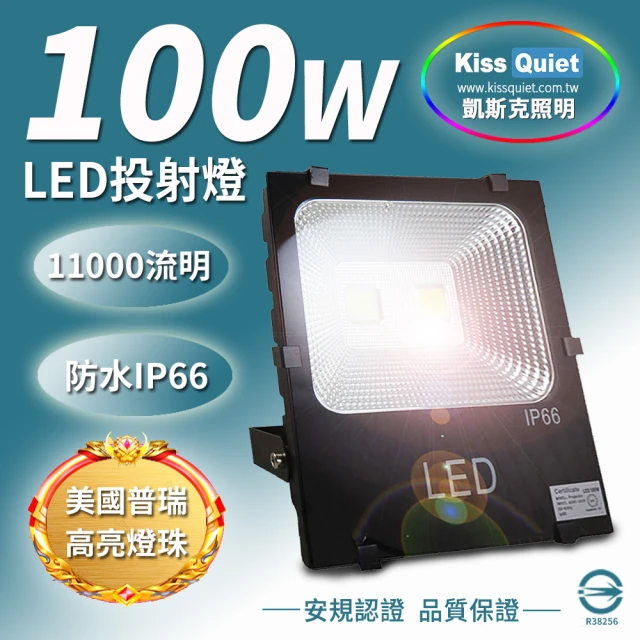 第05名 【KISS QUIET】質感黑-白光-黃光 100W LED投射燈-防水全電壓-1入(LED投射燈-防水投射燈-戶外燈具)