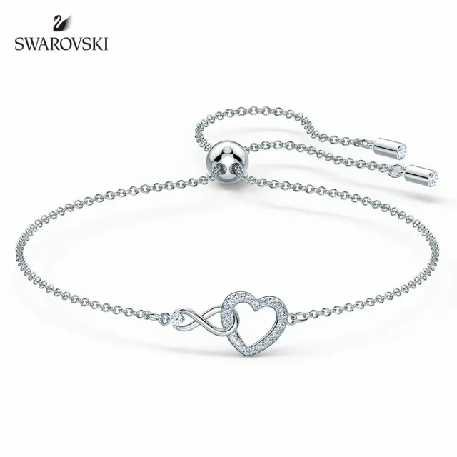 【SWAROVSKI 官方直營】Infinity Heart 白金色愛無限心形手鏈