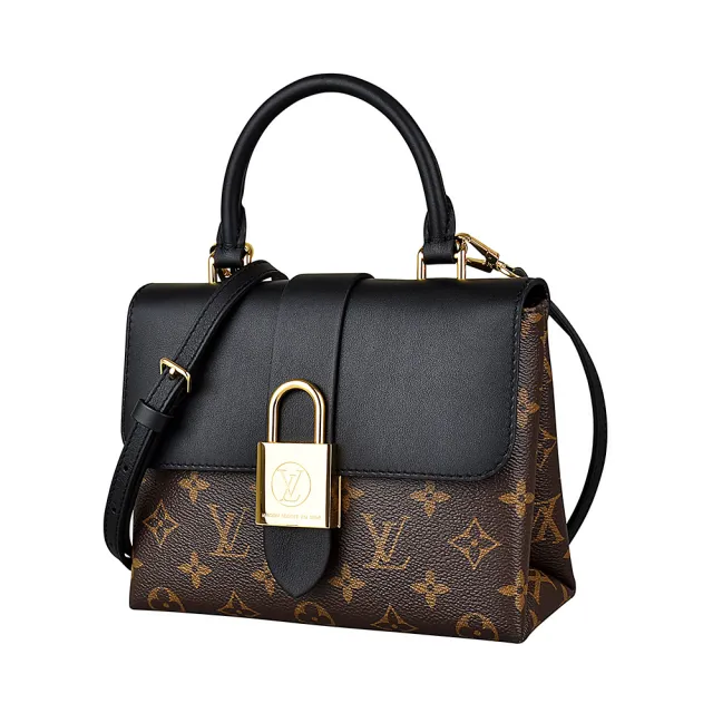 【Louis Vuitton 路易威登】LV M44141 LOCKY BB花紋LOGO Monogram帆布扣式手提斜背包(黑)