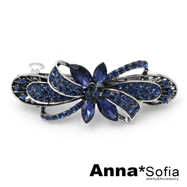 【AnnaSofia】髮夾髮飾彈簧夾邊夾-璇葉藍晶結