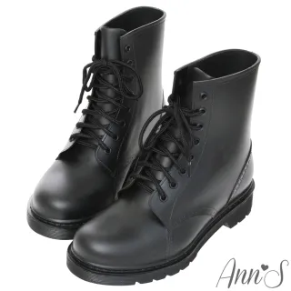 【Ann’S】腳不濕-馬丁造型綁帶百搭大尺碼雨靴(黑)