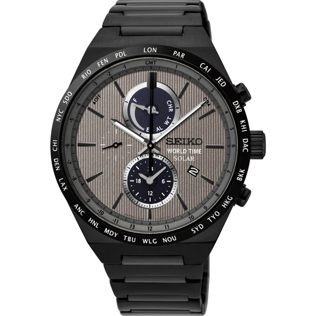【SEIKO 精工】SPIRIT太陽能兩地時間計時腕錶(SSC527J1/V195-0AE0K)