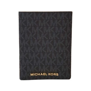 【Michael Kors】JET SET TRAVEL黑色MK LOGO PVC對折式旅行護照套