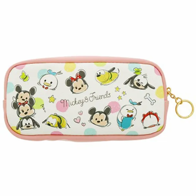 小禮堂】迪士尼TsumTsum 方形皮質拉鍊筆袋《白粉.點點紋》化妝包.收納 