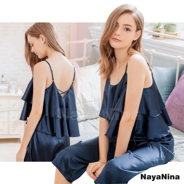 【NAYA NINA】簡約波浪層次細肩上衣七分褲居家服睡衣