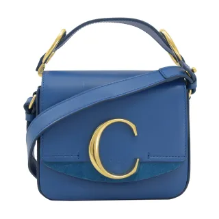 【Chloe’ 蔻依】品牌字母C LOGO拼接手提二用Mini包(藍)