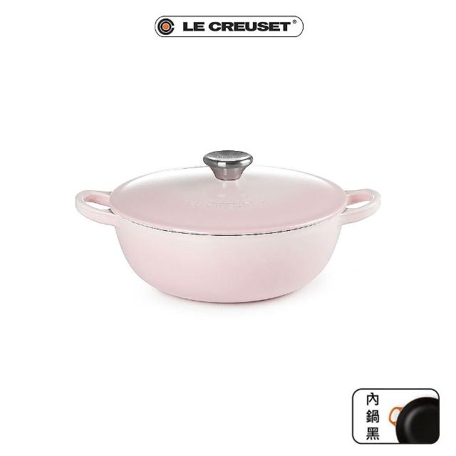 【Le Creuset】琺瑯鑄鐵媽咪鍋 22cm(貝殼粉-鋼頭-內鍋黑)