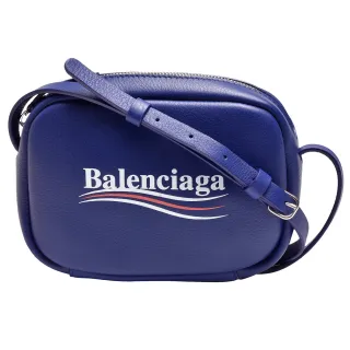 【Balenciaga 巴黎世家】經典EVERYDAY系列品牌字母烙印白紅白流線小牛皮相機斜背包(藍489809-D6W9N-4660)