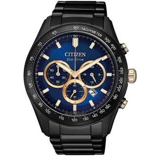 【CITIZEN 星辰】光動能時尚菱紋計時手錶-43mm/藍x灰黑(CA4458-88L)