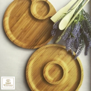 【英國 WILMAX】竹製圓形分隔餐盤/輕食盤超值組(30.5CM)