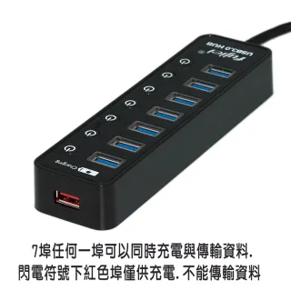【Fujiei】7埠獨立電子開關USB3.0 HUB(附台灣製3A安規變壓器)
