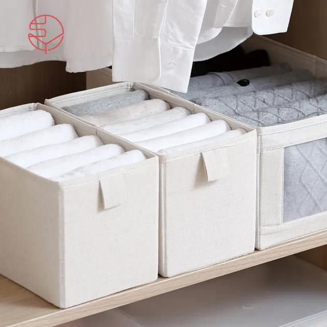 【日本霜山】棉麻布摺疊式分類收納盒-S