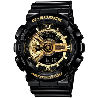 【CASIO 卡西歐】G-SHOCK 金燦重機雙顯手錶(GA-110GB-1A)