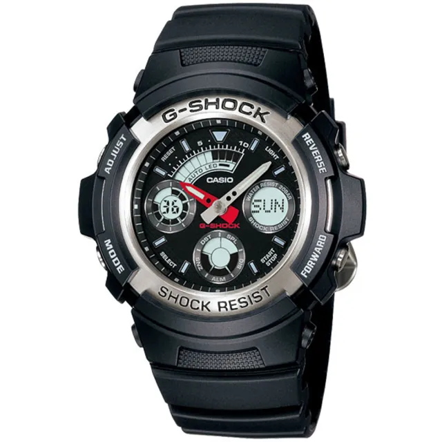 【CASIO 卡西歐】G-SHOCK 潮流液晶三眼雙顯手錶(AW-590-1A)