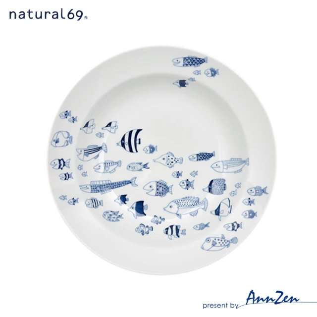 AnnZen 《natural 69》日本波佐見燒 Passta皿盤-魚群(日本製 陶圓盤)