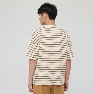 【GAP】男裝 厚磅密織系列 純棉基本款圓領短袖T恤(683962-棕色條紋)