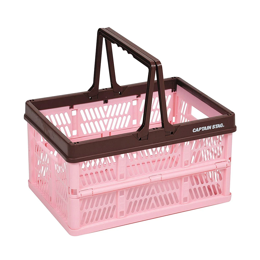 【Pearl】日本鹿牌 提把摺疊籃/野餐籃-粉紅色 UL-1032