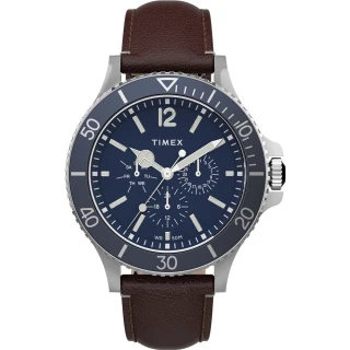 【TIMEX】天美時 風格系列 三眼經典紳士手錶(深藍 / 咖啡 TXTW2U13000)