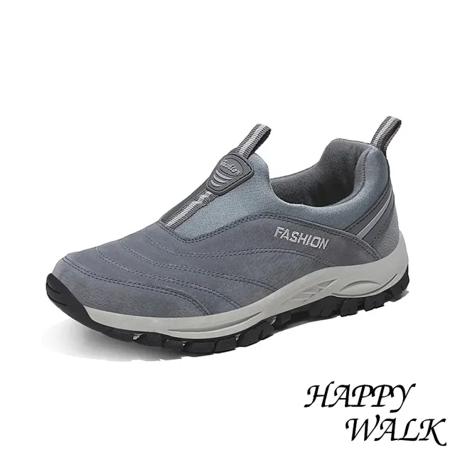 【HAPPY WALK】質感絨面流線車線拼接舒適休閒健步鞋(灰)