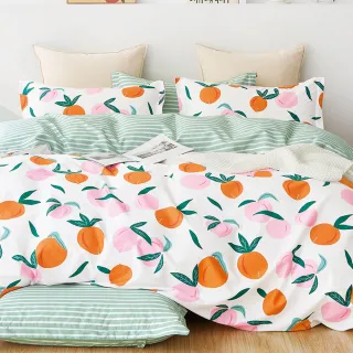 【FOCA】100%精梳純棉三件式兩用被床包組-贈同尺寸保潔墊-桃子花開(單人)