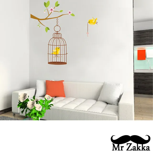 【Mr.Zakka】時尚居家創意風格DIY可移式壁貼(彩色鳥籠)