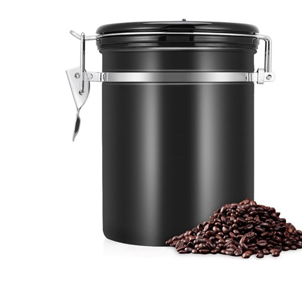 【PUSH!】居家生活用品304不銹鋼咖啡豆密封罐排氣閥密封儲物罐茶葉罐乾果(咖啡罐帶勺I90)