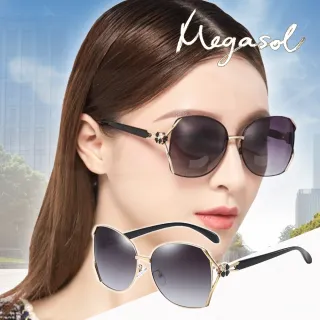 【MEGASOL】UV400防眩偏光太陽眼鏡時尚女仕大框矩方框墨鏡(魅力簍空金屬鑲鑽幸運四葉草框GY-6108-多色選)
