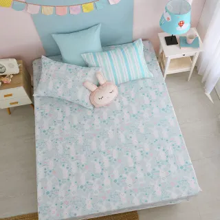 【HongYew 鴻宇】300織美國棉 床包枕套組-眠眠兔 藍(單人)