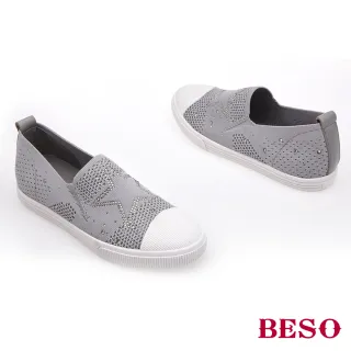 【A.S.O 阿瘦集團】BESO時尚流行-飛織輕量燙鑽平底休閒鞋(淺灰)