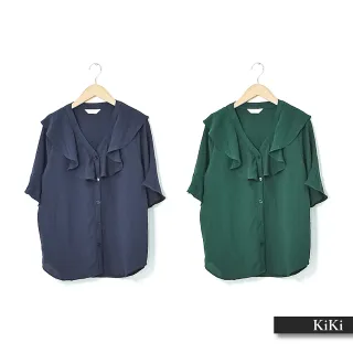 【KiKi】荷葉花邊造型女短袖-襯衫(二色/版型適中)