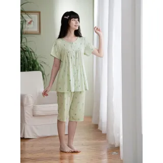 【Wacoal 華歌爾】睡衣-睡眠研究所-海藻纖維 M-LL短袖七分褲裝  LWB56111GR(綠)