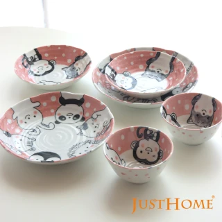 【Just Home】日本製開心動物陶瓷餐具6件組/飯碗/餐盤/湯盤/淺缽/可微波