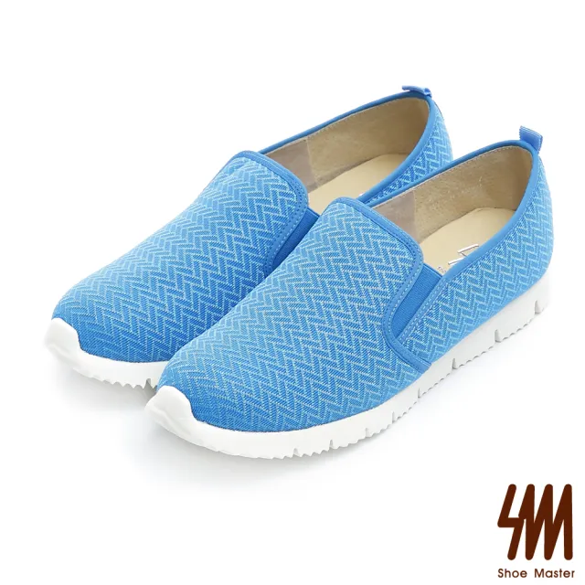 【SM】簡單穿系列-超彈性幾何針織加絨懶人鞋平底休閒鞋-藍色(兩色)/